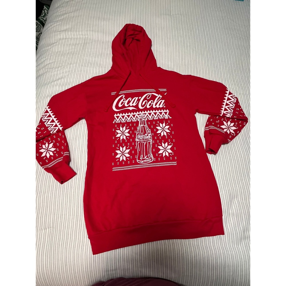 Coca-Cola Red Holiday Fair Isle Snowflake Graphic Hoodie Sweatshirt XS